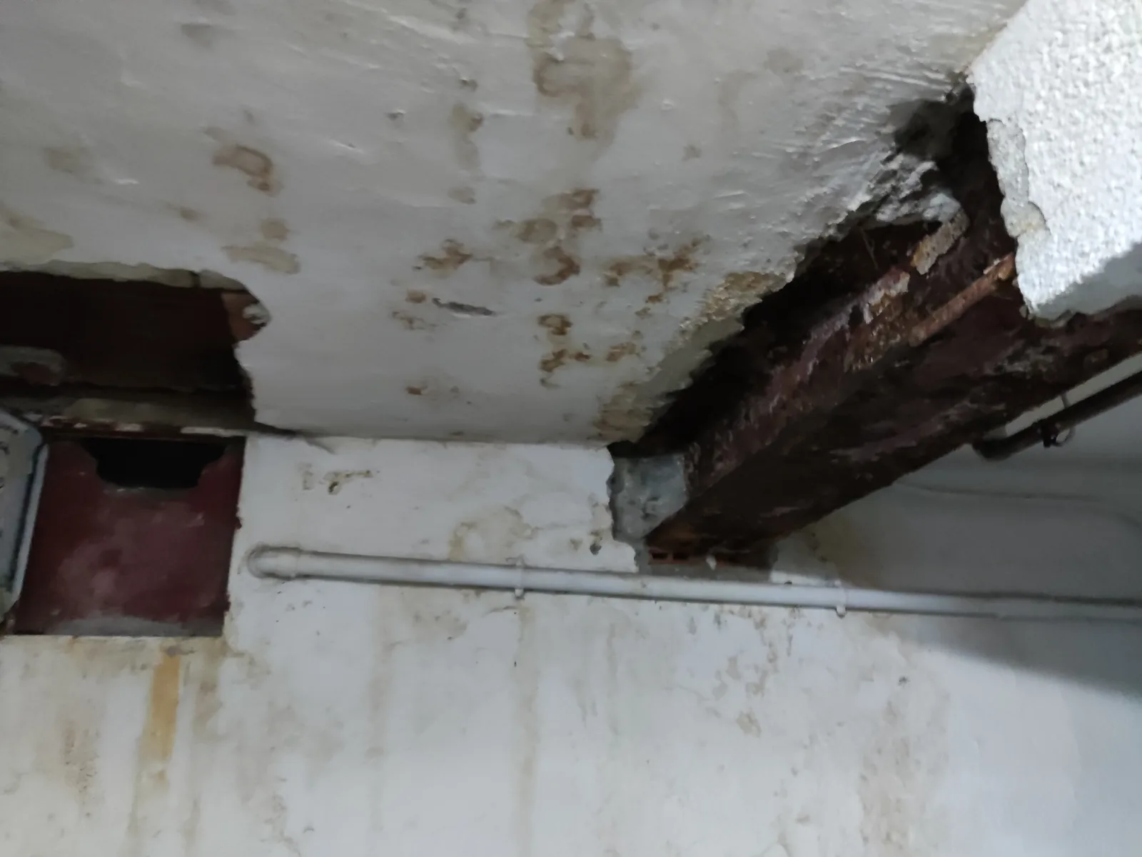 Forjado de sótano con el hormigón desprendido y las armaduras a la vista, corroídas por la humedad
